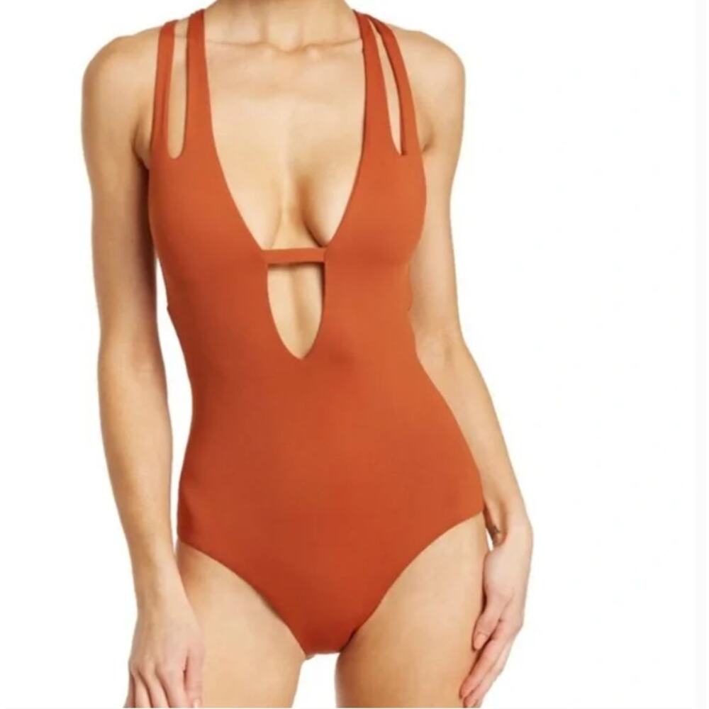 NWT! BECCA by Rebecca Virtue Fine Line One Piece, Size Small, Ginger, MSRP $118